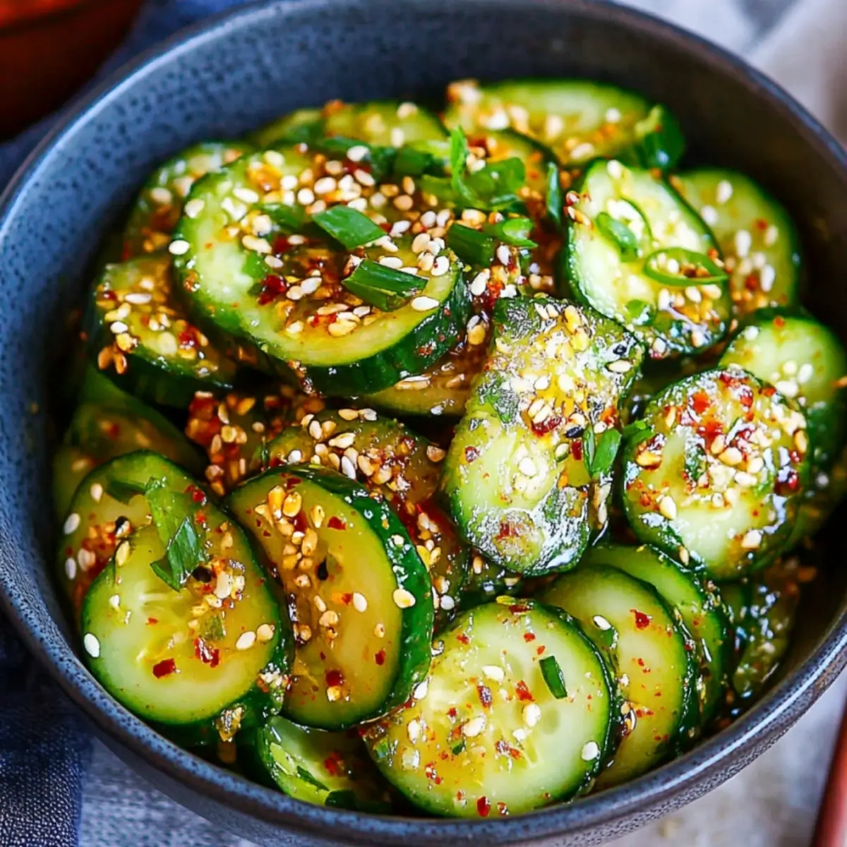 Mixing Korean cucumber salad recipe with spicy red dressing