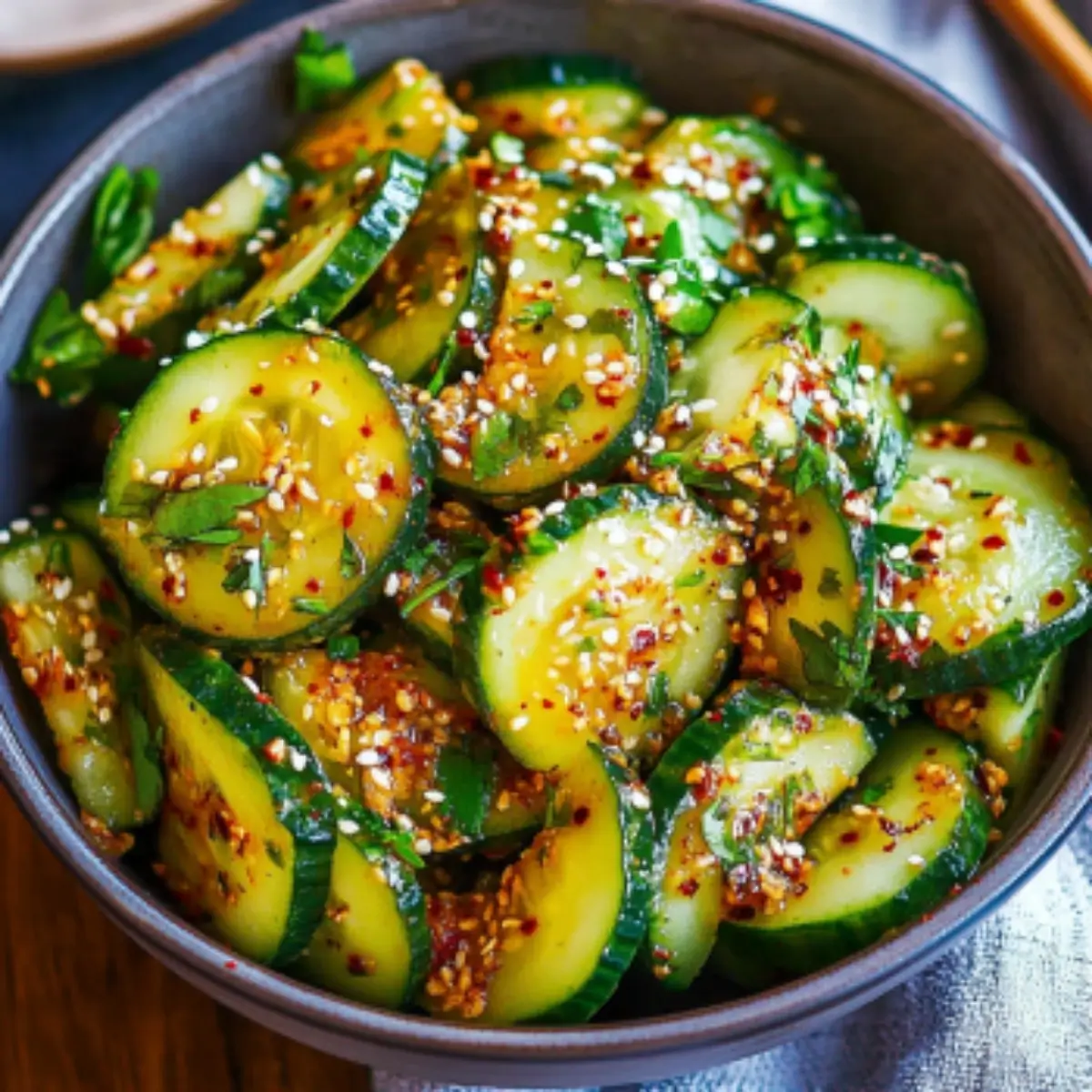 Korean cucumber salad recipe packed in a glass lunch container