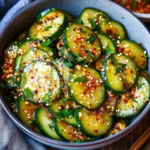 Korean cucumber salad recipe served with bulgogi and rice