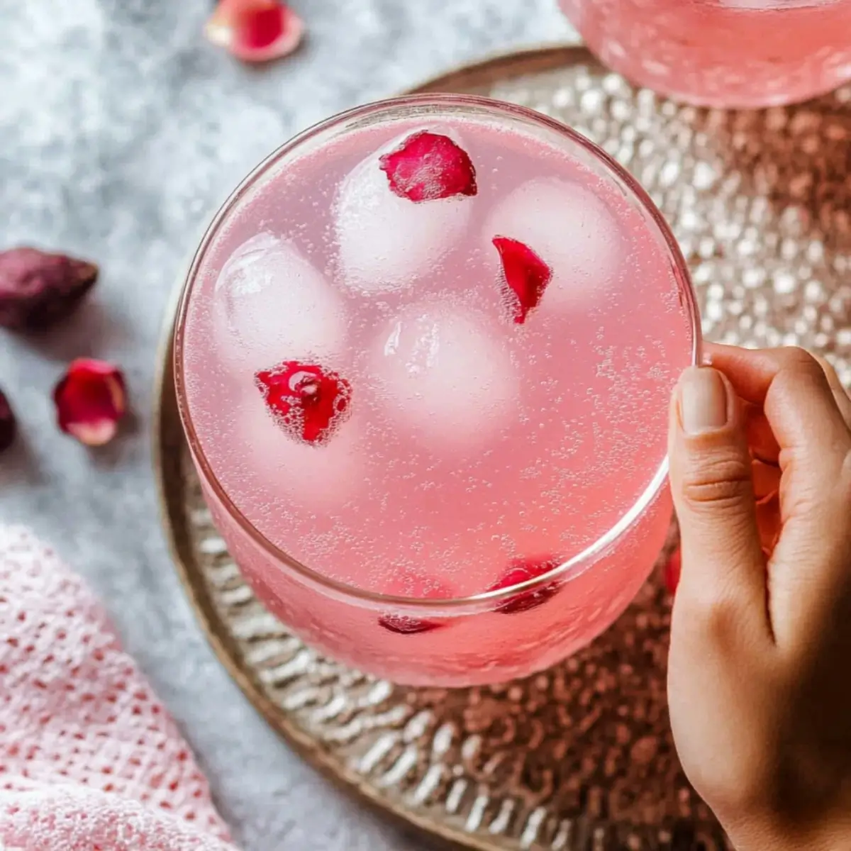 Lychee Rose Mocktail ingredients arranged on white surface including canned lychees, rose water bottle, fresh mint and lime