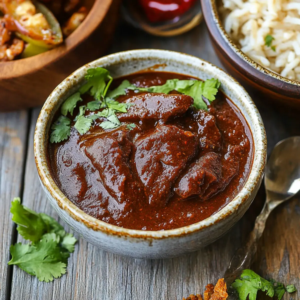 High speed blender with dark red adobo sauce mixture being blended until smooth