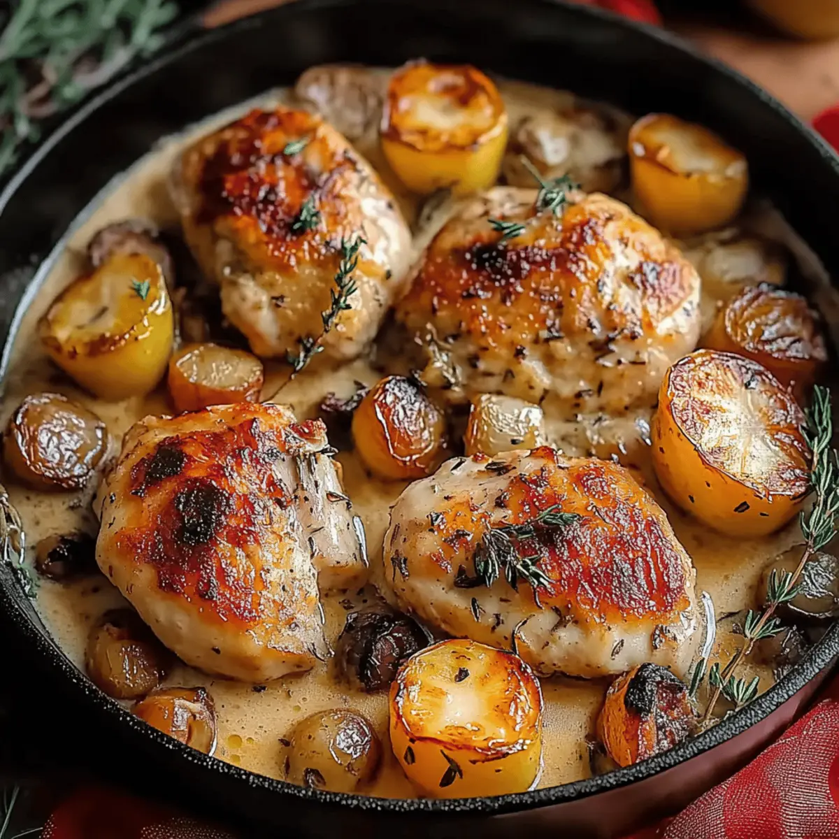 Herb Roasted Chicken in Creamy White Sauce with Mushroom and Potatoes