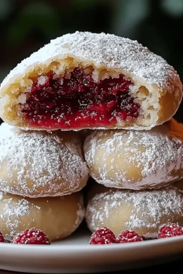 Raspberry Filled Almond Snowball Cookies