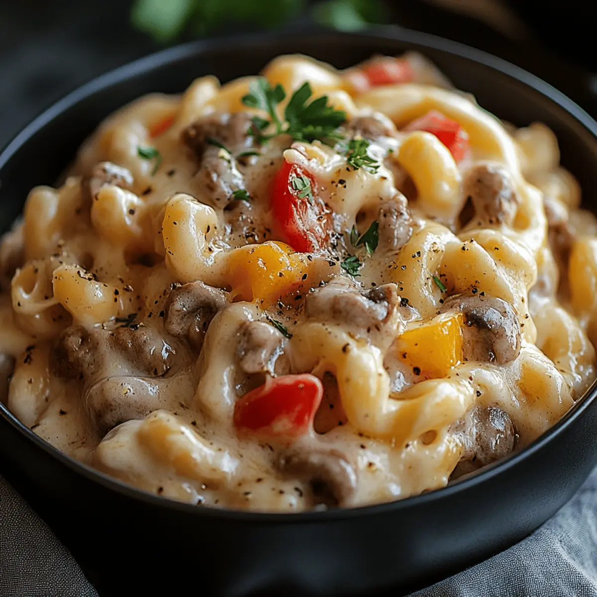 Creamy Philly Cheesesteak Mac & Cheese