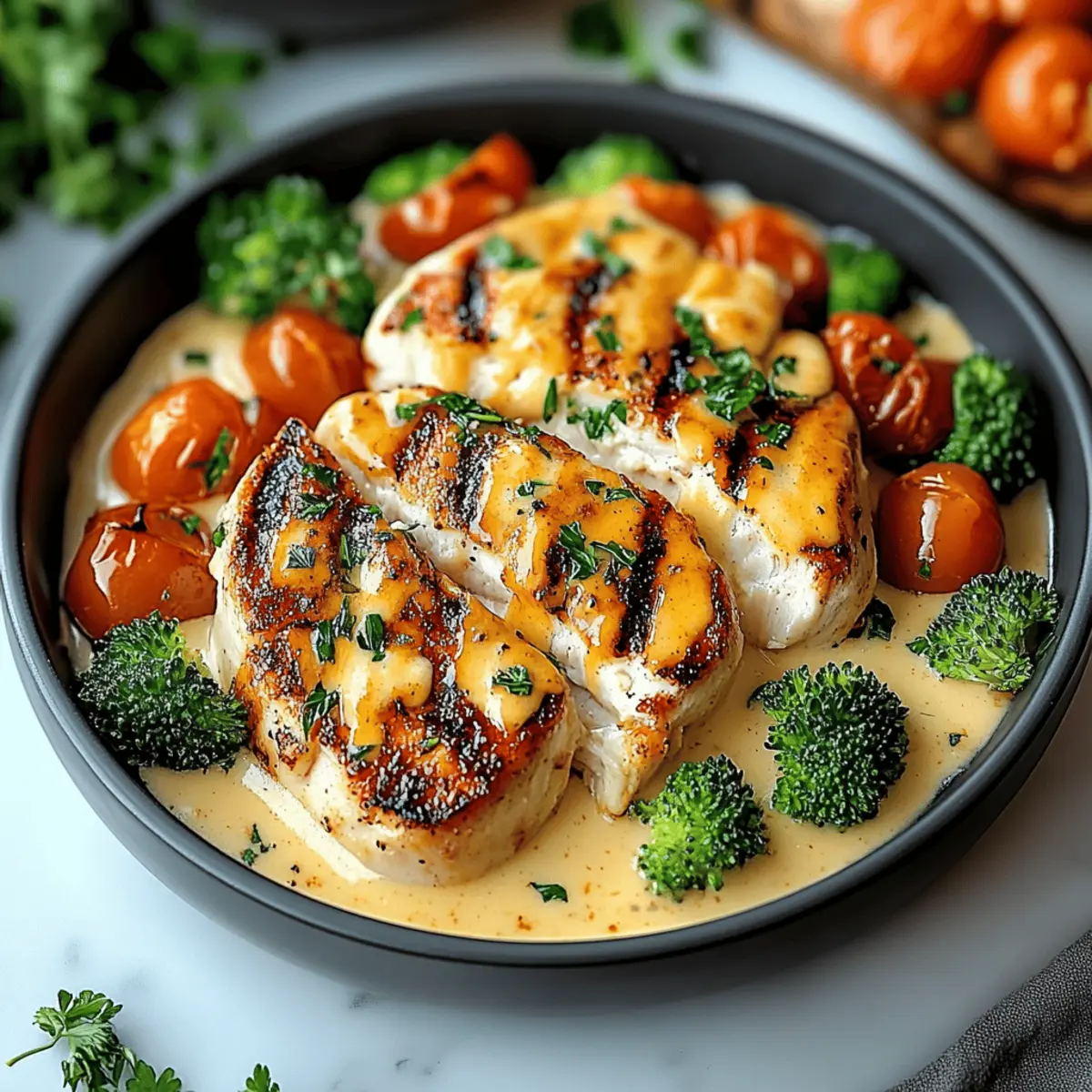 Grilled Chicken & Broccoli Bowls with Creamy Garlic Sauce