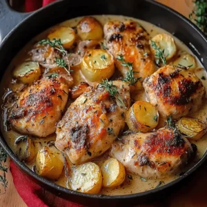 Herb Roasted Chicken in Creamy White Sauce with Mushroom and Potatoes