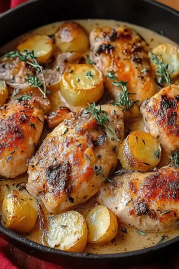 Herb Roasted Chicken in Creamy White Sauce with Mushroom and Potatoes