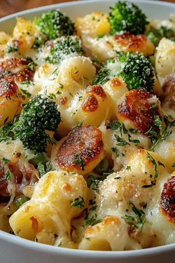 Cheesy Broccoli, Sausage and Cauliflower Casserole