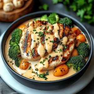 Grilled Chicken & Broccoli Bowls with Creamy Garlic Sauce