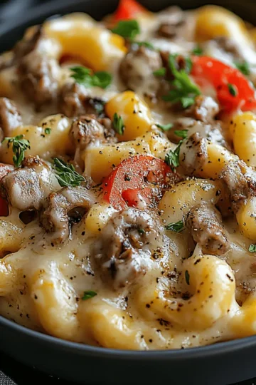 Creamy Philly Cheesesteak Mac & Cheese