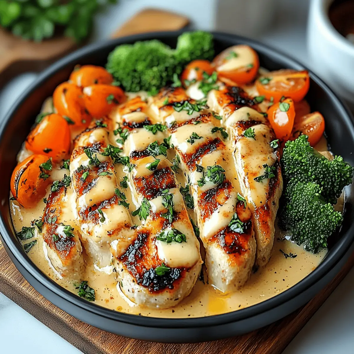Grilled Chicken & Broccoli Bowls with Creamy Garlic Sauce
