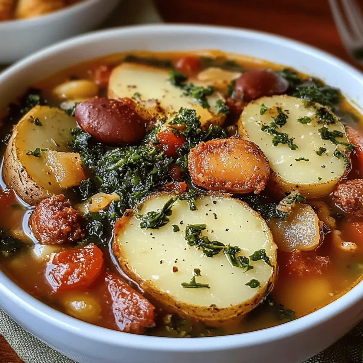 Hearty Sausage Soup with Potatoes, Beans, and Kale