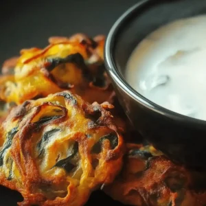 Onion and Spinach Pakoras with Mint Raita