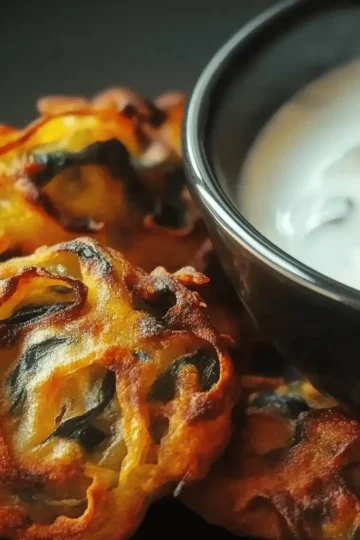 Onion and Spinach Pakoras with Mint Raita