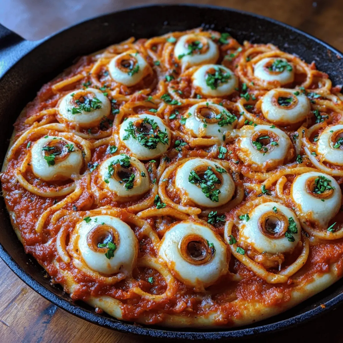 Bloody Spaghetti with Mozzarella Eyeballs
