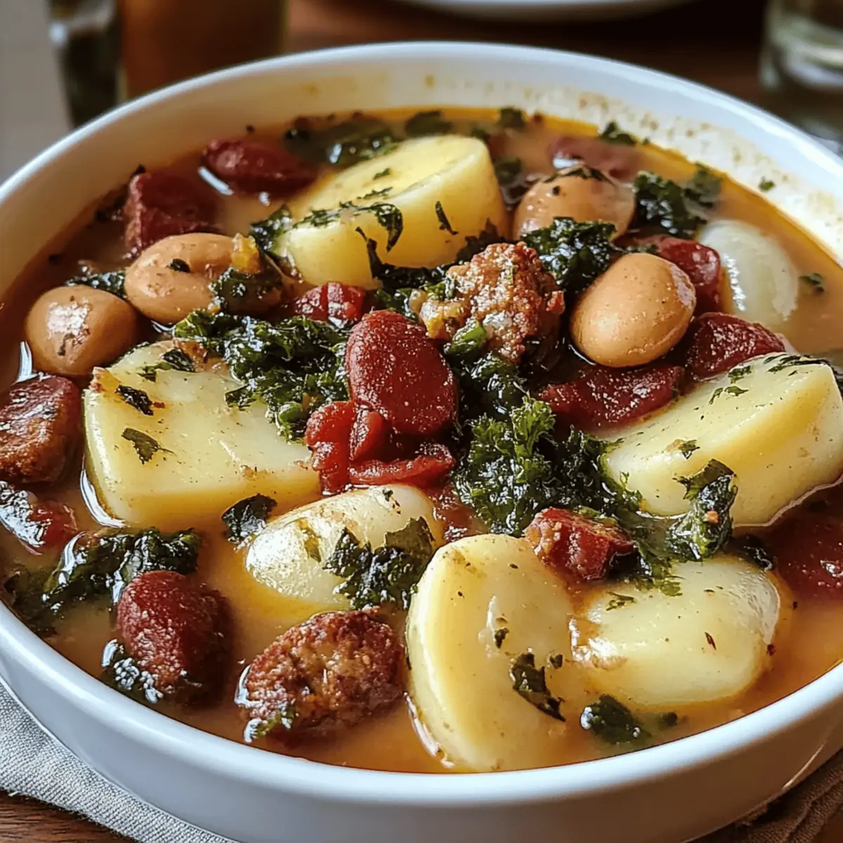 Hearty Sausage Soup with Potatoes, Beans, and Kale