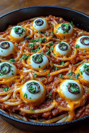 Bloody Spaghetti with Mozzarella Eyeballs