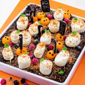 Halloween Graveyard Chocolate Poke Cake