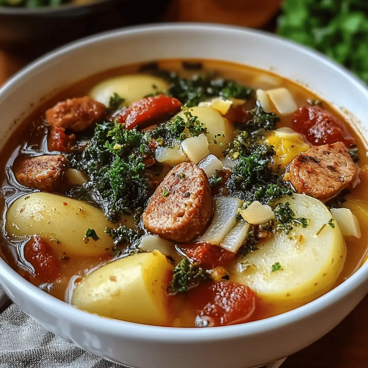 Hearty Sausage Soup with Potatoes, Beans, and Kale