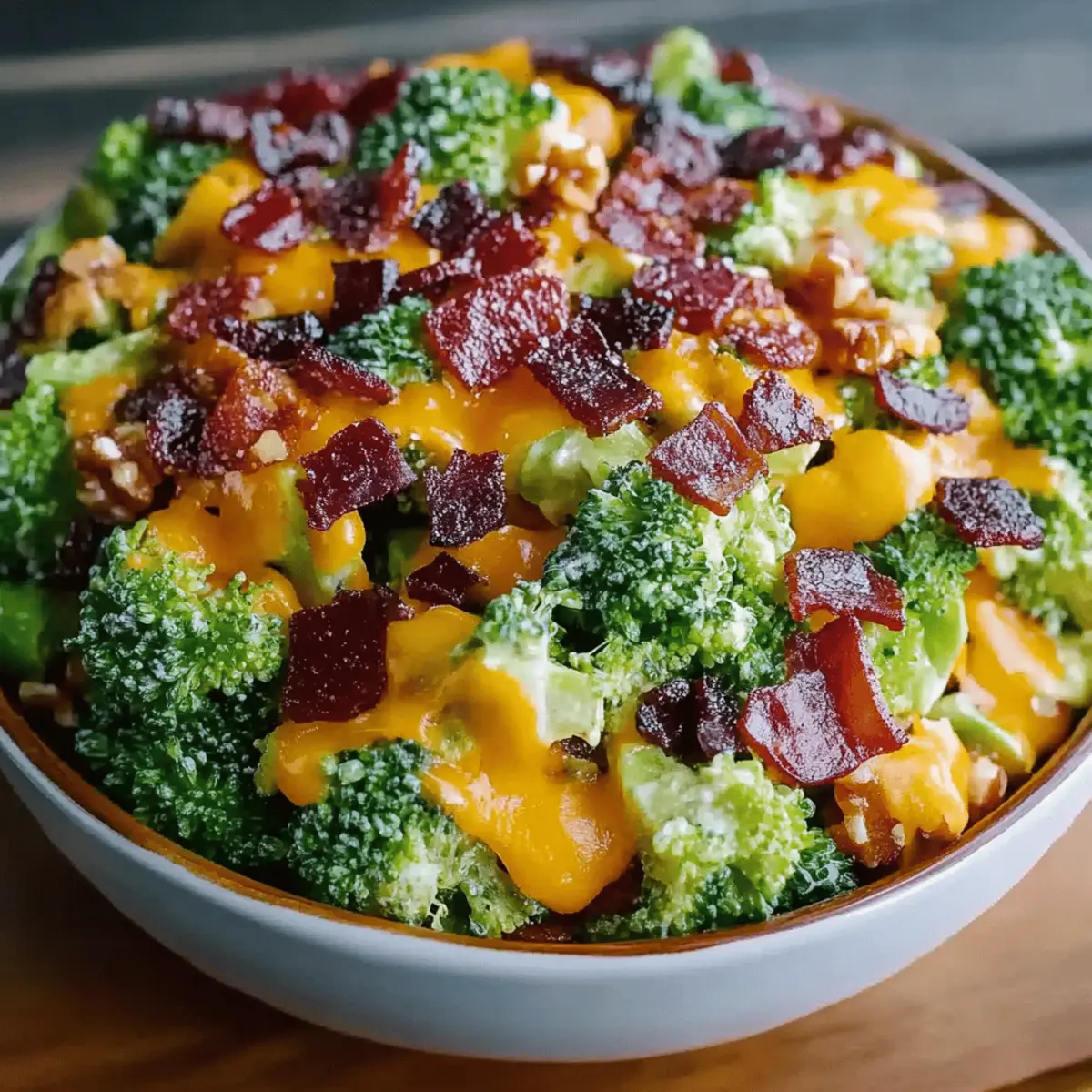 Broccoli Bacon Salad with Raisins and Cheddar Cheese