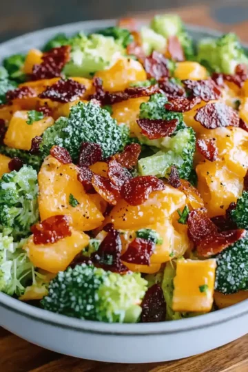 Broccoli Bacon Salad with Raisins and Cheddar Cheese