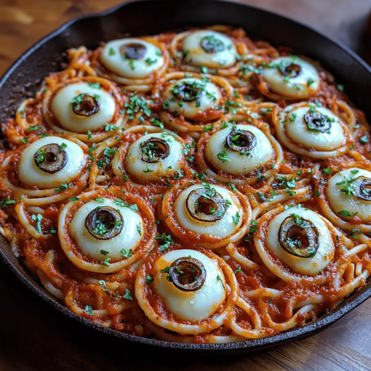 Bloody Spaghetti with Mozzarella Eyeballs