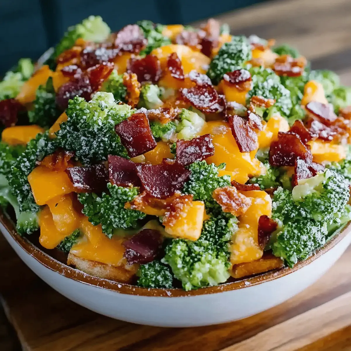 Broccoli Bacon Salad with Raisins and Cheddar Cheese