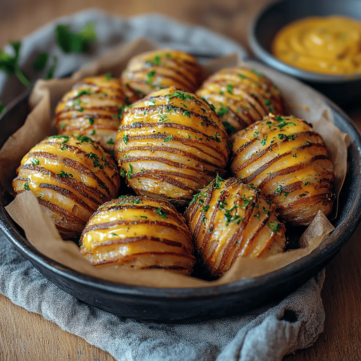 Oven-Baked Mini Hasselback Potatoes with Vegan Cajun Mayo