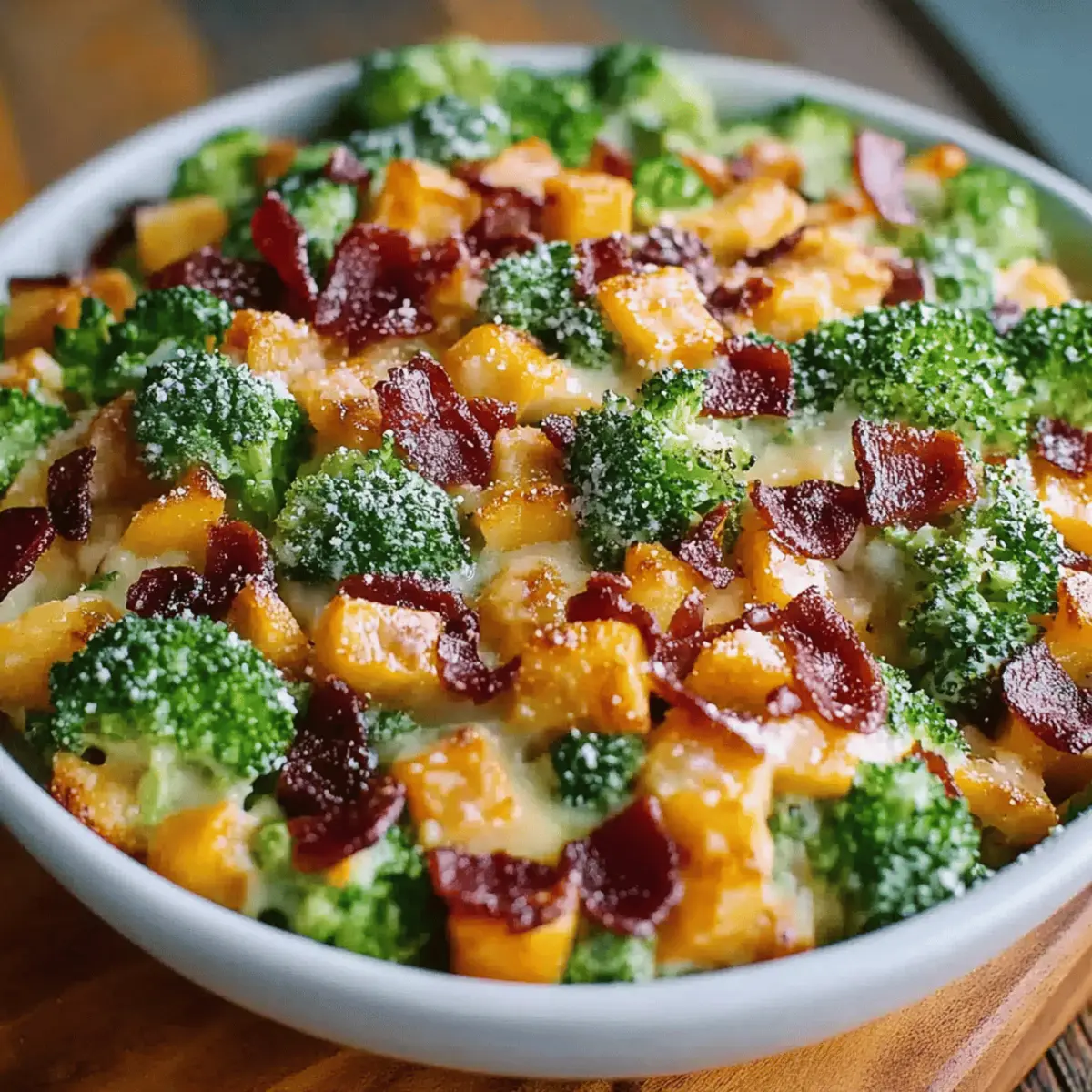 Broccoli Bacon Salad with Raisins and Cheddar Cheese