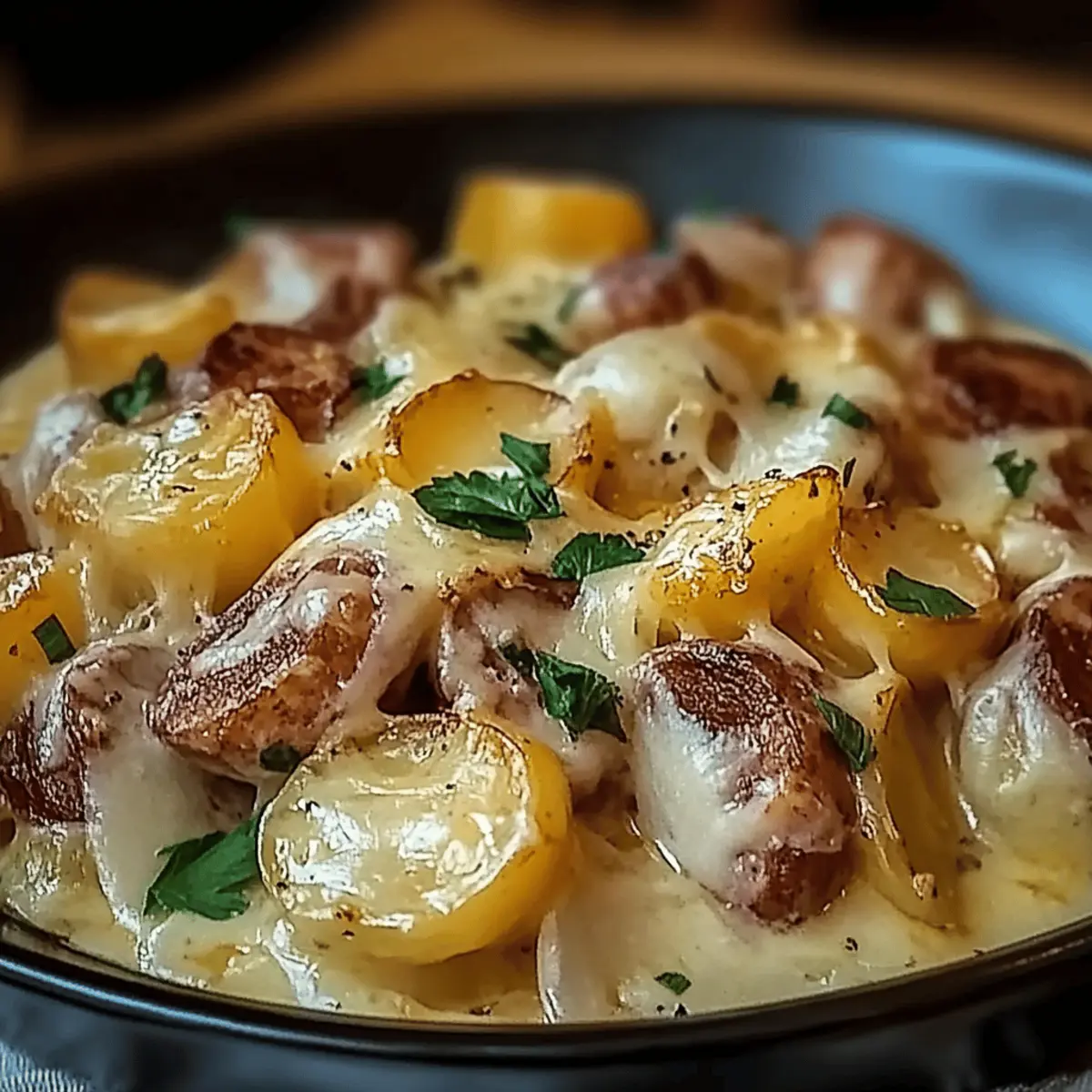 Cheesy Ranch Potatoes and Smoked Beef Sausage