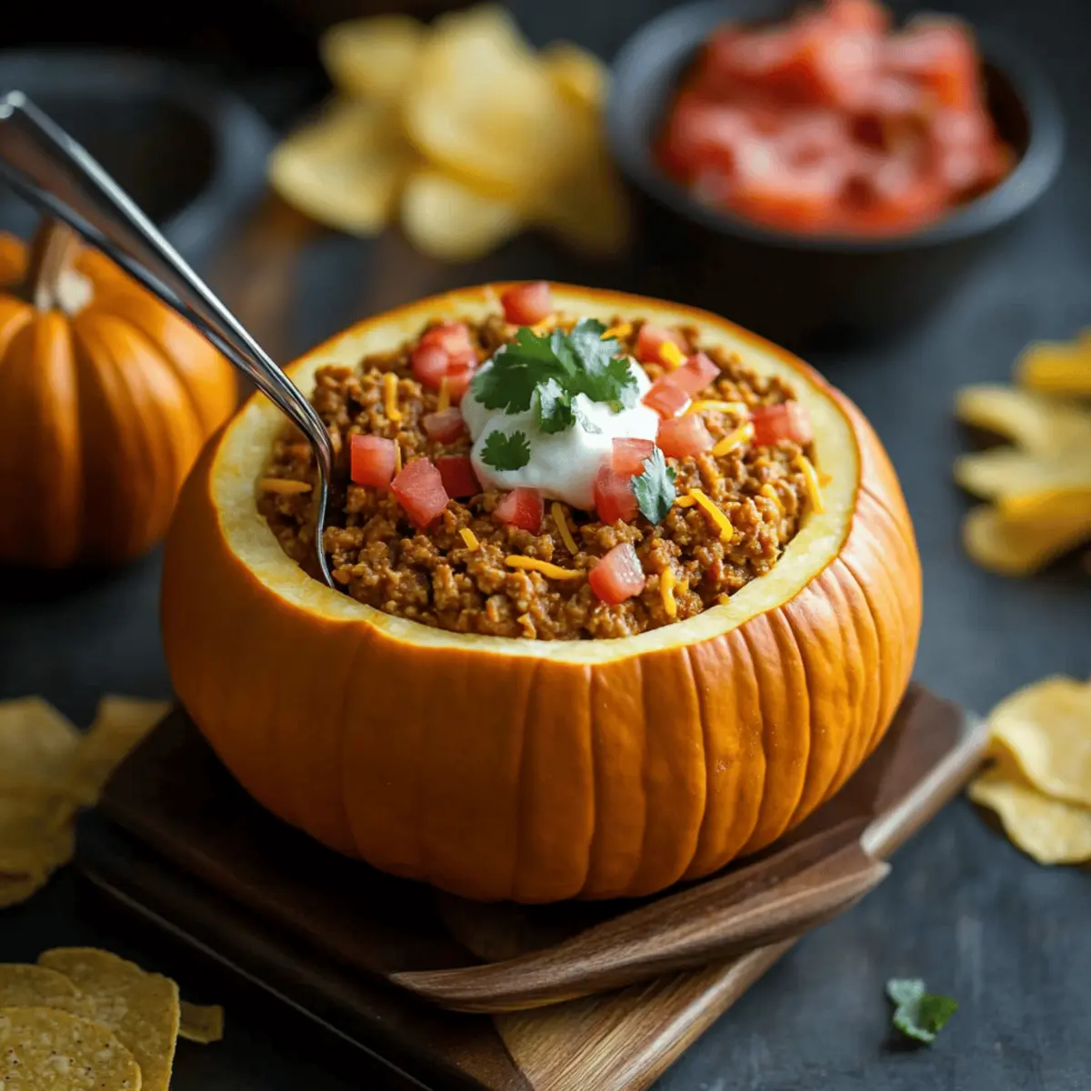 Pumpkin Taco Dip in a Hollowed Mini Pumpkin