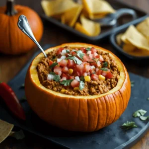 Pumpkin Taco Dip in a Hollowed Mini Pumpkin