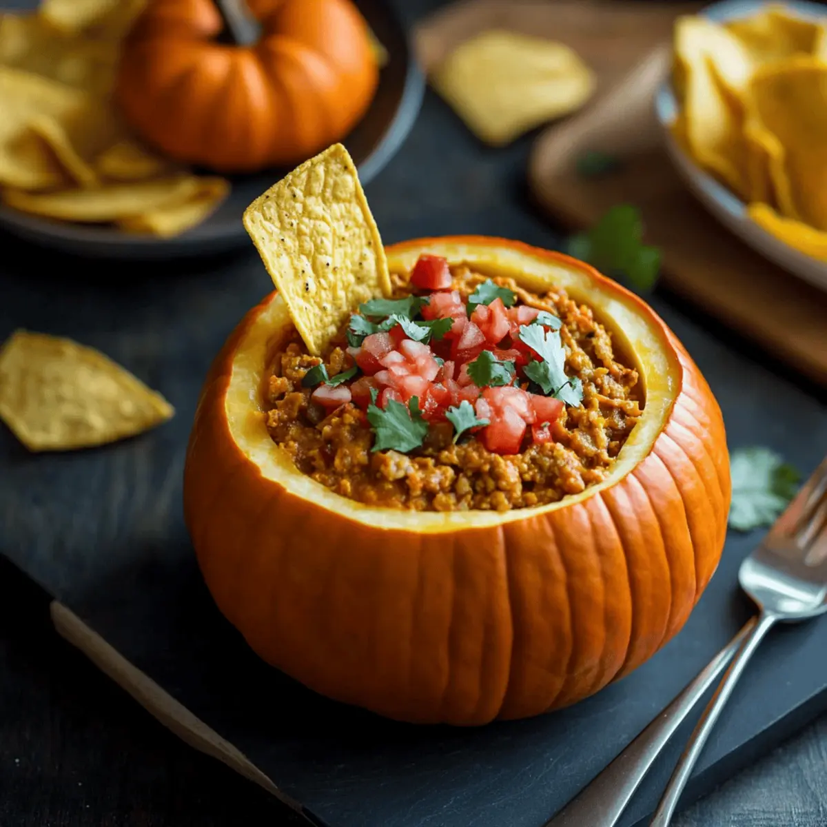Pumpkin Taco Dip in a Hollowed Mini Pumpkin