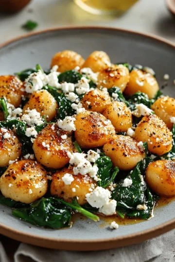 Crispy Gnocchi With Spinach And Feta