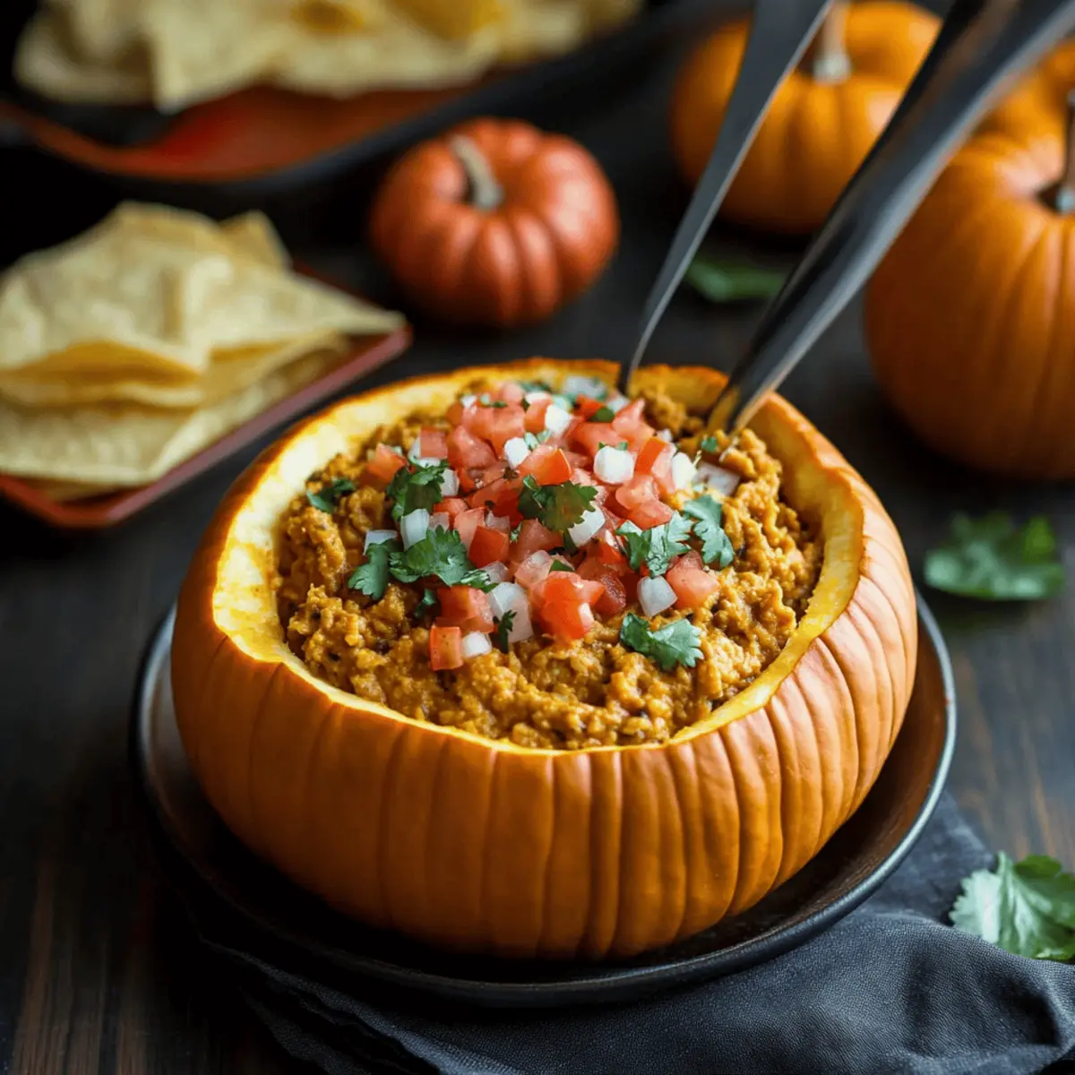Pumpkin Taco Dip in a Hollowed Mini Pumpkin