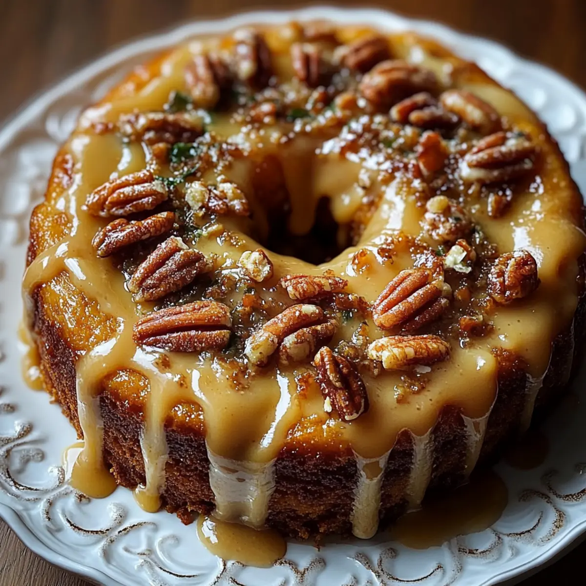 Apple Pecan Cake With Caramel Glaze
