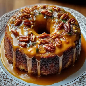 Apple Pecan Cake With Caramel Glaze