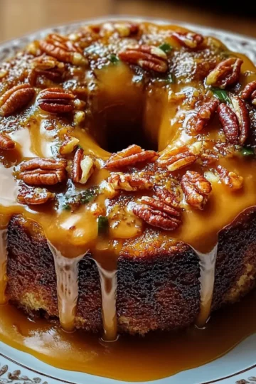 Apple Pecan Cake With Caramel Glaze