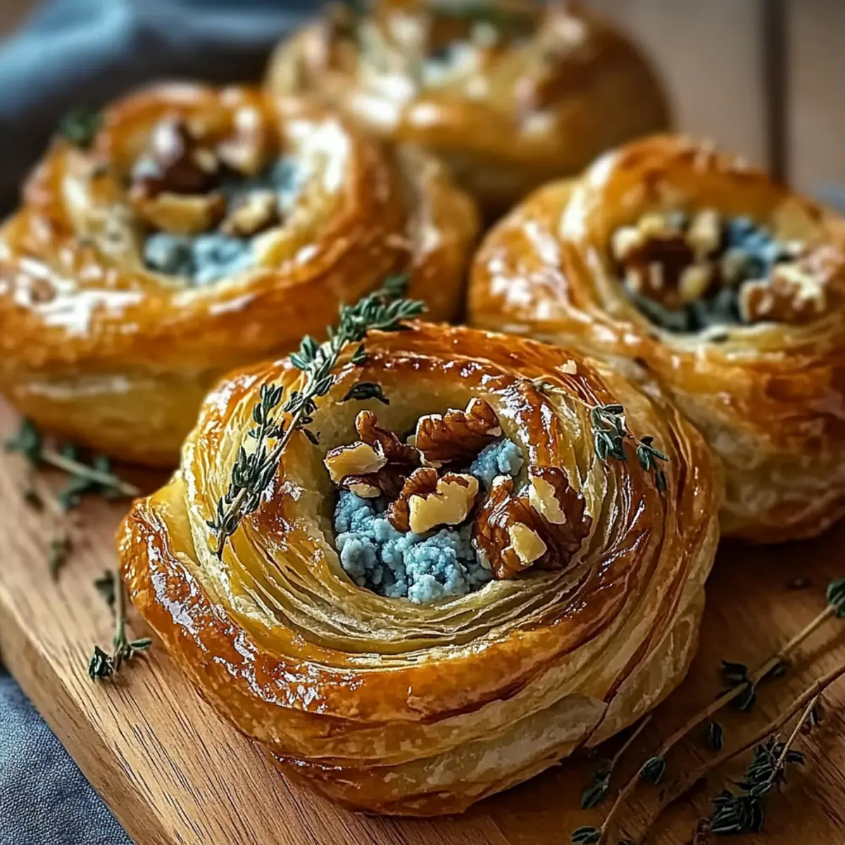 Blue Cheese Walnut Thyme Pull-Apart Puff Pastry Twirl