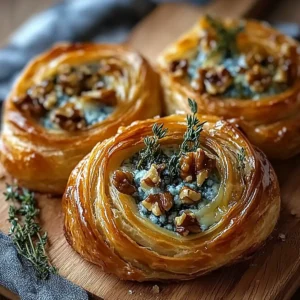 Blue Cheese Walnut Thyme Pull-Apart Puff Pastry Twirl