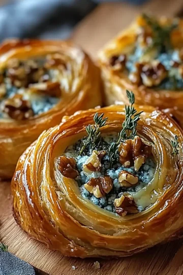 Blue Cheese Walnut Thyme Pull-Apart Puff Pastry Twirl
