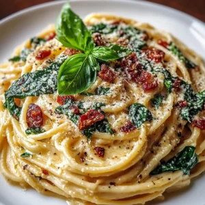 Spaghetti & Spinach with Sun-Dried Tomato Cream Sauce