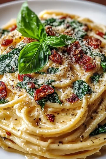 Spaghetti & Spinach with Sun-Dried Tomato Cream Sauce
