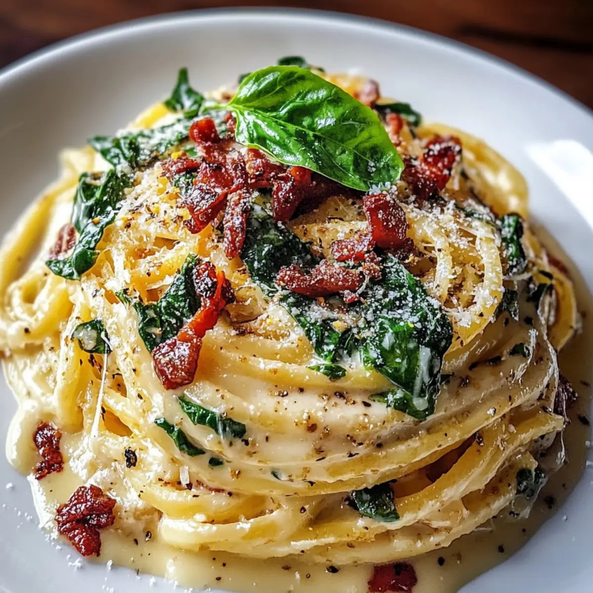 Spaghetti & Spinach with Sun-Dried Tomato Cream Sauce