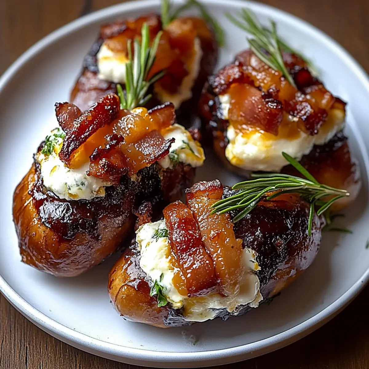 Bacon Wrapped Dates with Goat Cheese & Honey