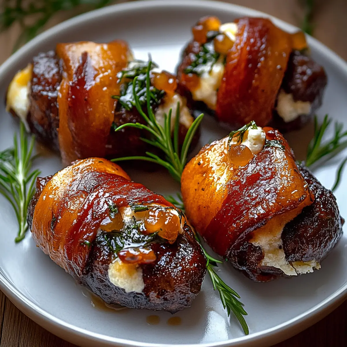 Bacon Wrapped Dates with Goat Cheese & Honey