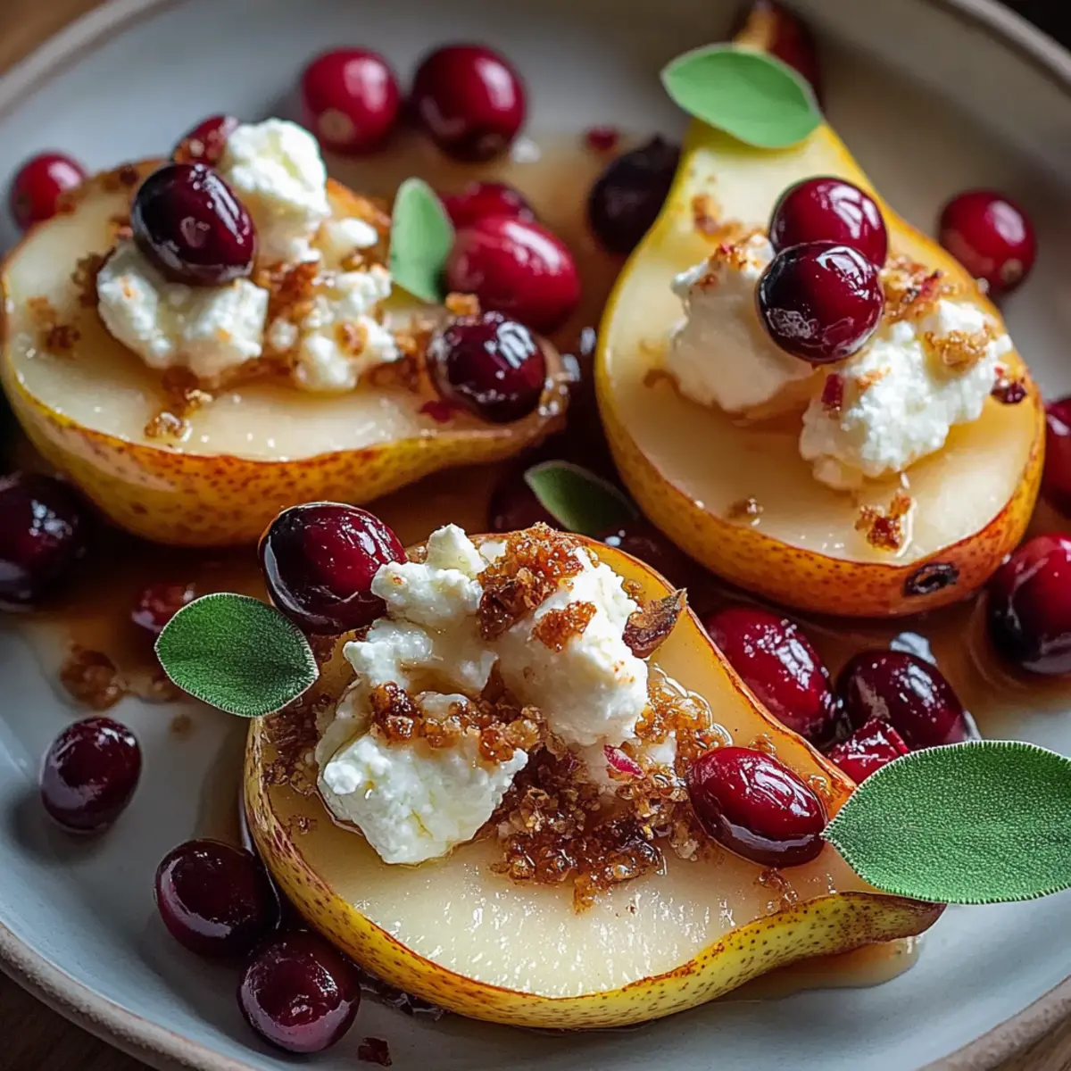 Baked Pears with Goat Cheese, Honey, and Cranberries