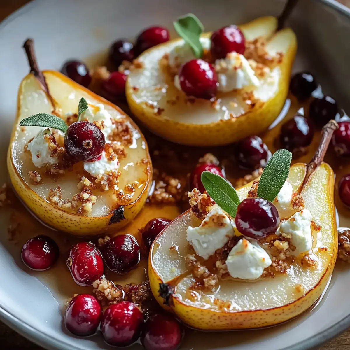 Baked Pears with Goat Cheese, Honey, and Cranberries