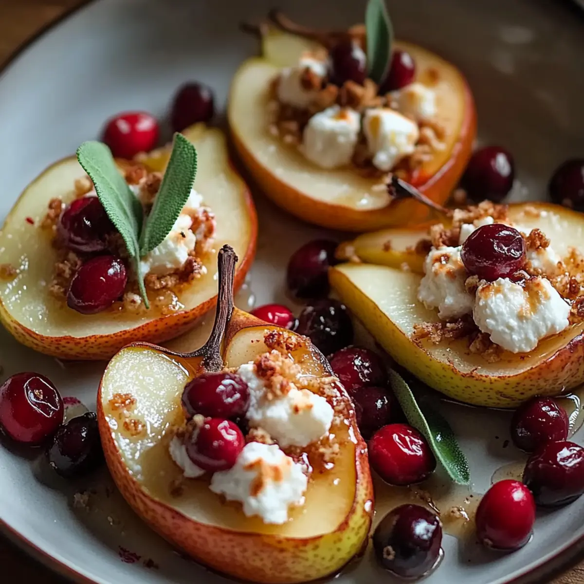 Baked Pears with Goat Cheese, Honey, and Cranberries