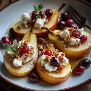 Baked Pears with Goat Cheese, Honey, and Cranberries
